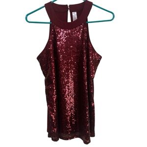 No Boundaries Burgundy Sequin Halter Top Keyhole Back Holiday Glam Medium